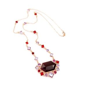 Statement Gemstone Necklace – 30" Gold-Tone with Bold Pendant